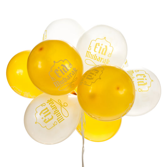 Eid Mubarak Balloons - White and Gold