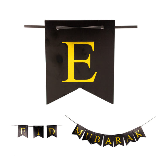 Bunting Eid Mubarak - Hitam dan Emas