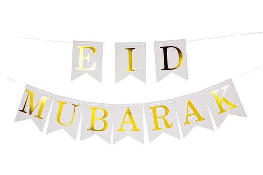 Bunting Eid Mubarak - Putih dan Emas