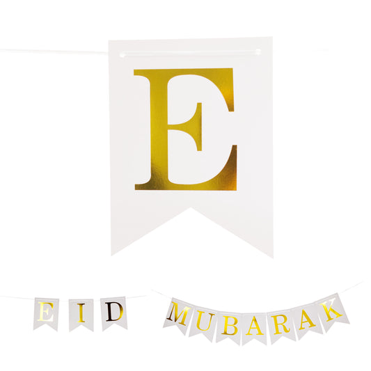 Eid Mubarak Bunting - White and Gold